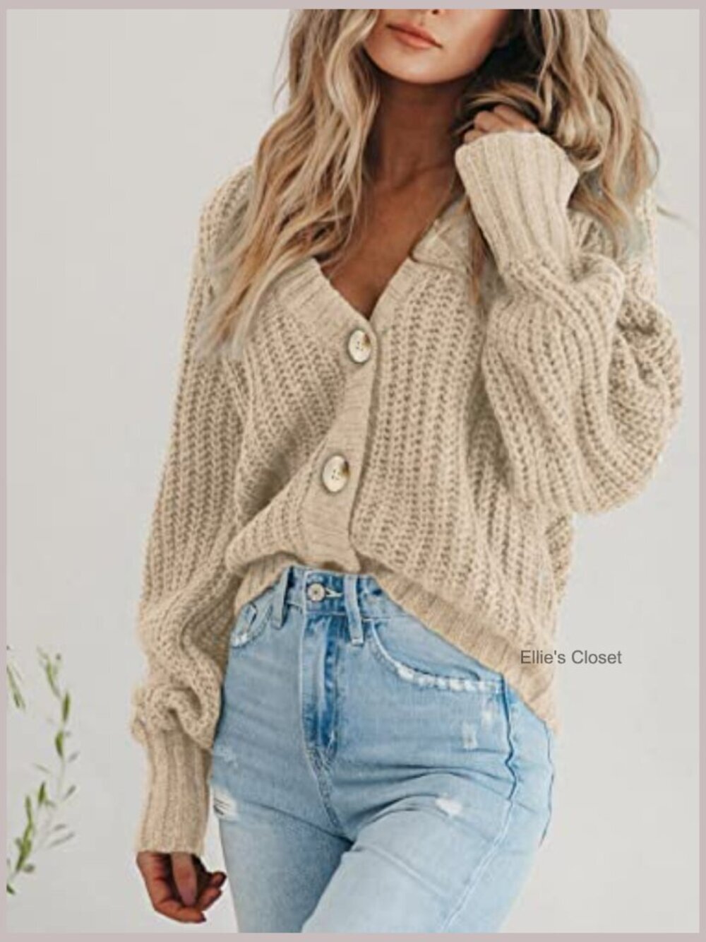 Chunky Knit Open Front Cardigan Long Sleeve Button V-Neck Loose Short - Picture 3 of 7
